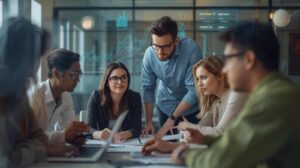 Réunion d'équipe pour l'implantation de la méthode OKR