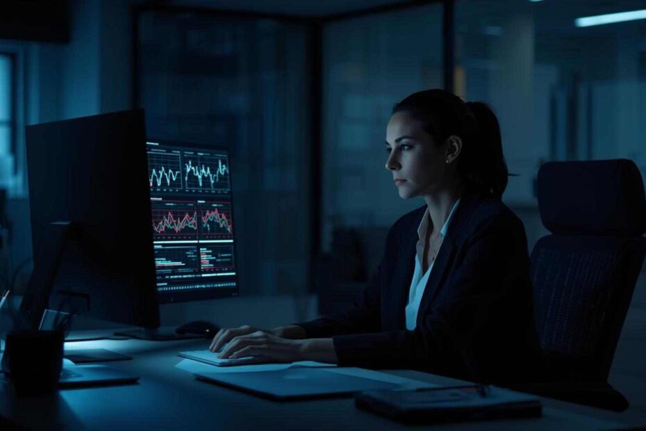 Femme travaillant sur des graphiques pour analyser les bénéfices de l'intelligence artificielle