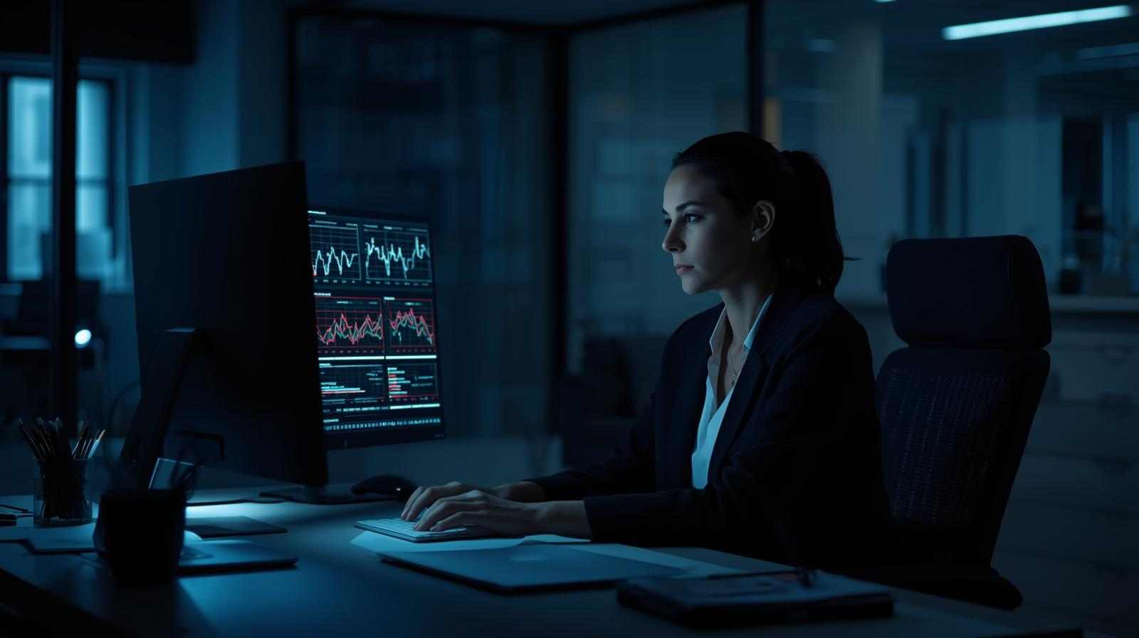 Femme travaillant sur des graphiques pour analyser les bénéfices de l'intelligence artificielle
