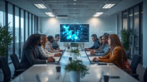 Réunion d'équipe avec l'IA pour une intelligence organisationnelle supérieure