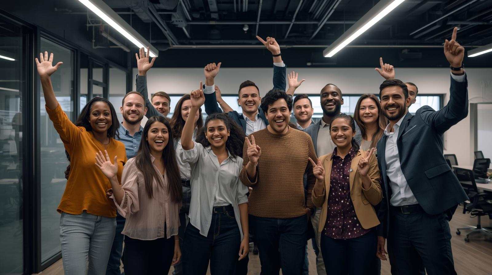 Une équipe enthousiaste en réunion se prépare pour IA