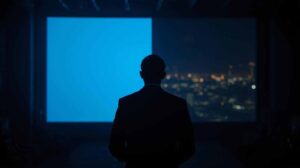 Homme contemplant l'avenir incertain face à l'IA et la performance de son entreprise