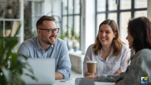 L'un des piliers de la performance organisationnelle un leader échangeant avec un employé dans une posture de coaching illustrant un leadership responsabilisant.