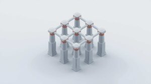 Illustration abstraite montrant sept piliers interconnectés symbolisant la structure d’une organisation performante.